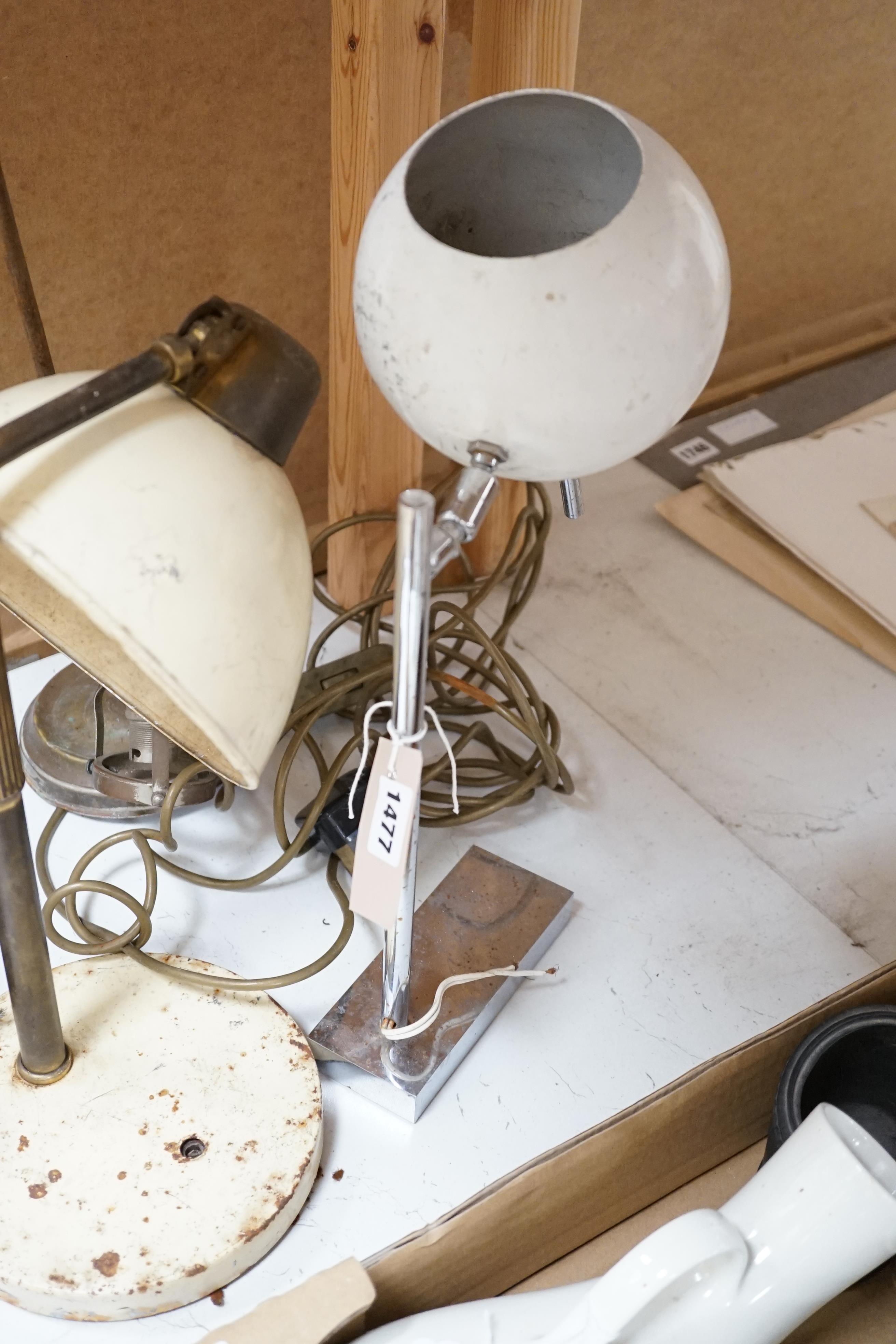 Four various mid-century adjustable desk-lamps